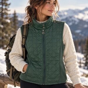 Au Lieu Sage Green Quilted Front Fleece Mock Neck Vest Gorpcore Hike Trails XL